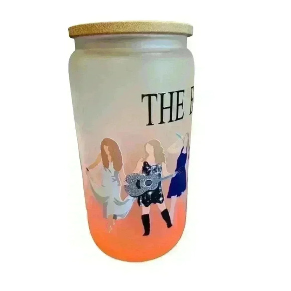 NEW Taylor Swift Inspired Reusable 18oz Frosted Glass with Lid & Straw Homemade - Picture 5 of 7